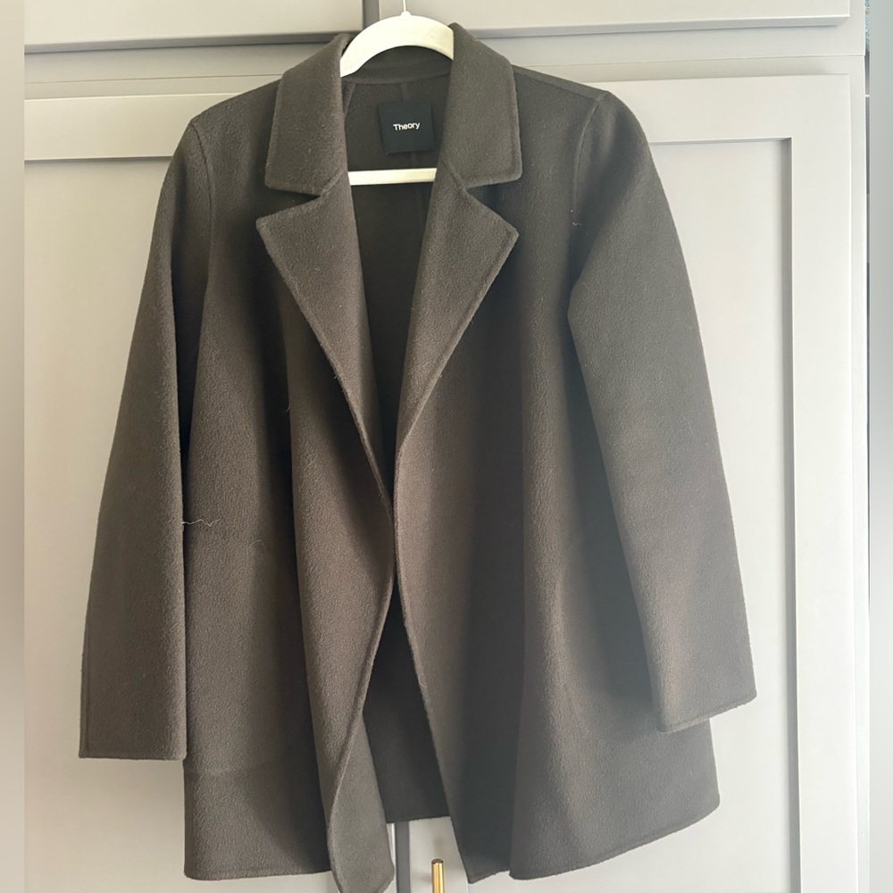 Theory Women's Dark Brown Double Knit Wool Blazer Jacket